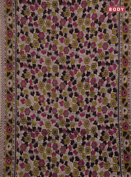 Beige & Mehendi Green Kalamkari Cotton Saree