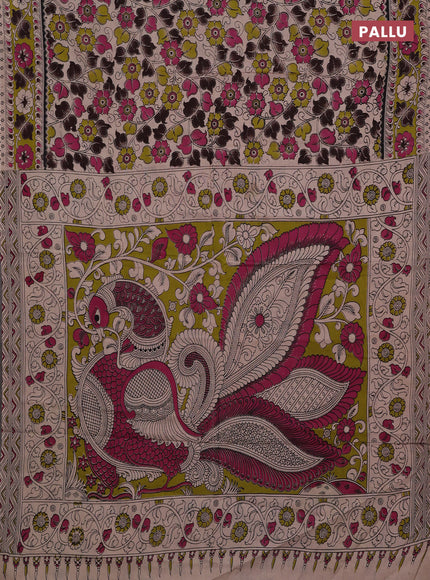 Beige & Mehendi Green Kalamkari Cotton Saree