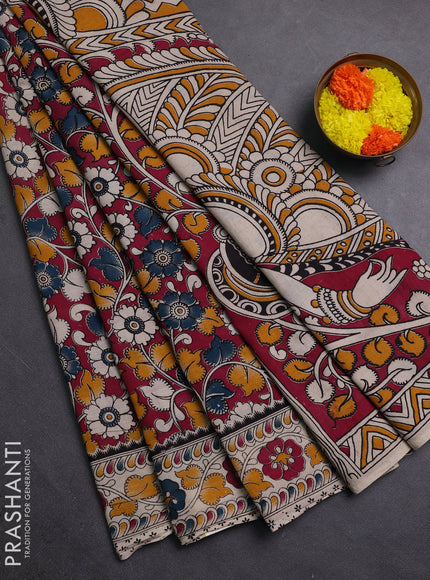 Magenta Pink & Beige Kalamkari Cotton Saree