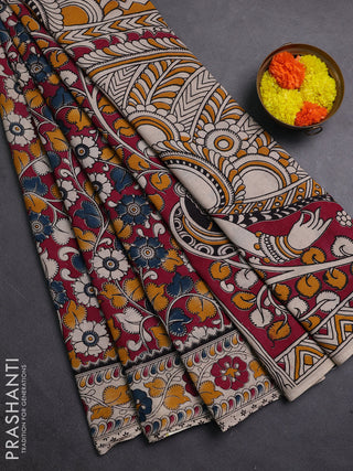Magenta Pink & Beige Kalamkari Cotton Saree