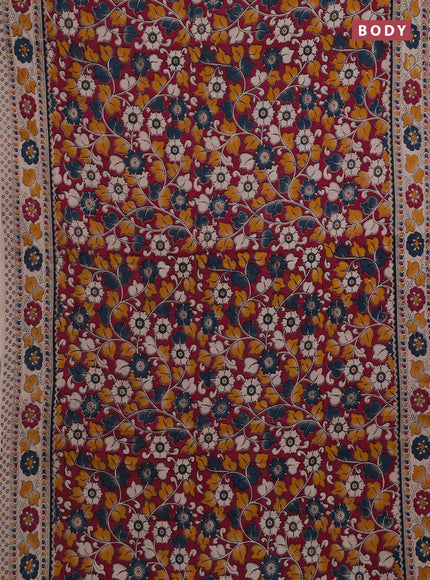 Magenta Pink & Beige Kalamkari Cotton Saree