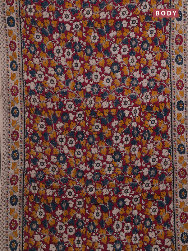 Magenta Pink & Beige Kalamkari Cotton Saree