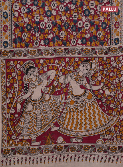 Magenta Pink & Beige Kalamkari Cotton Saree