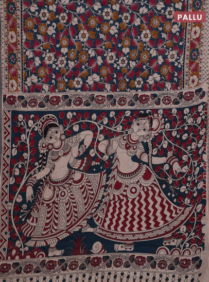 Peacock Green & Mustard Yellow Kalamkari Cotton Saree
