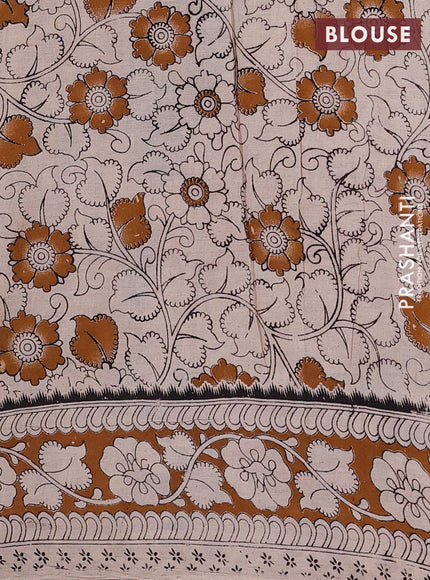 Peacock Green & Mustard Yellow Kalamkari Cotton Saree