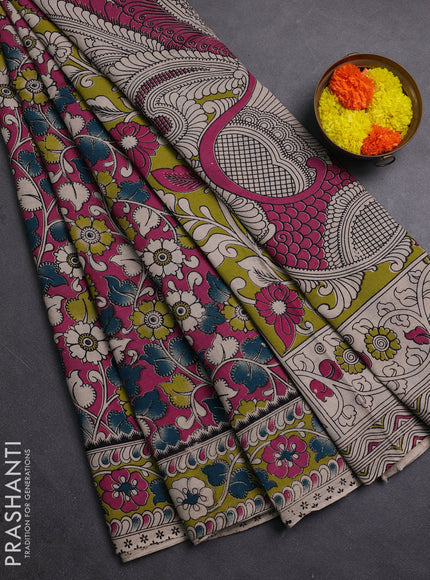 Pink & Green Kalamkari Cotton Saree