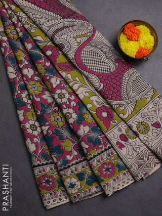 Pink & Green Kalamkari Cotton Saree