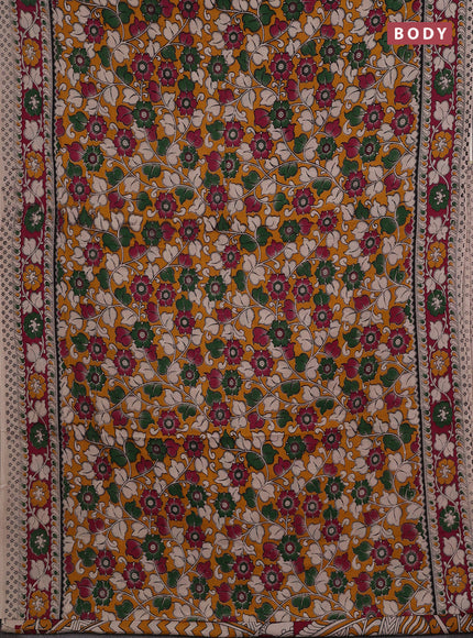 Mustard Yellow & Magenta Pink Kalamkari Cotton Saree