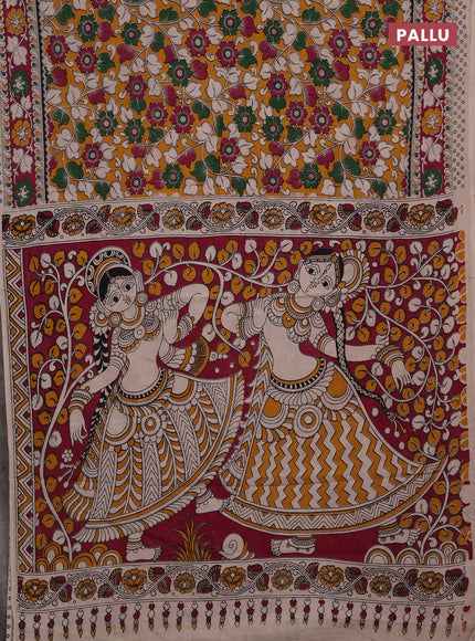 Mustard Yellow & Magenta Pink Kalamkari Cotton Saree