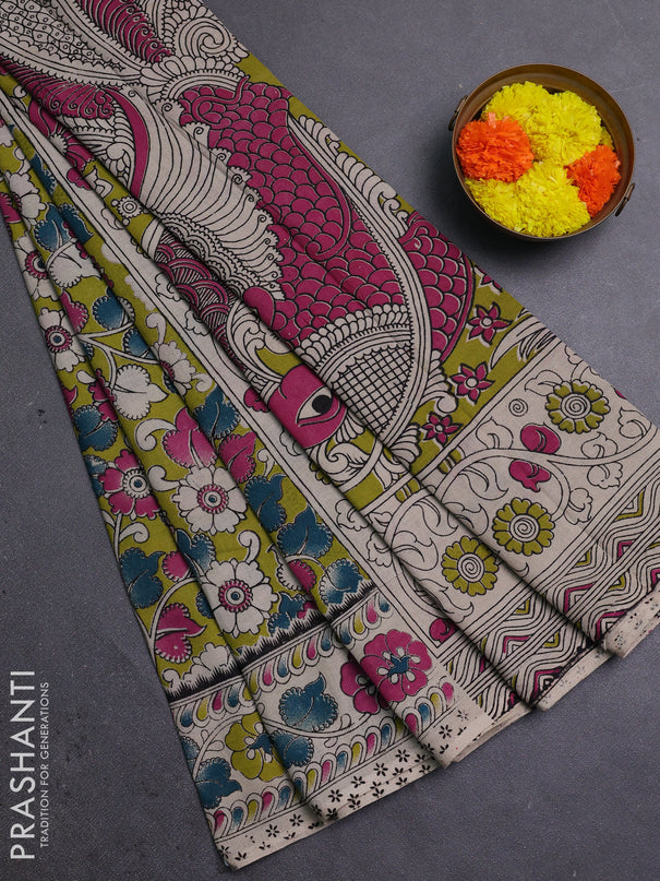 Green & Beige Kalamkari Cotton Saree