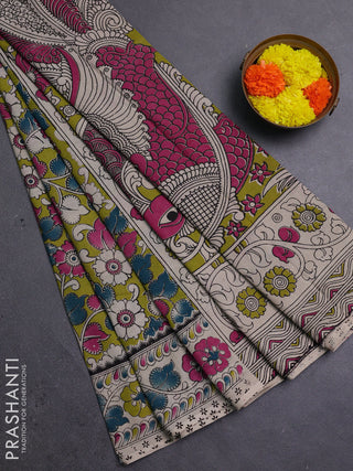 Green & Beige Kalamkari Cotton Saree