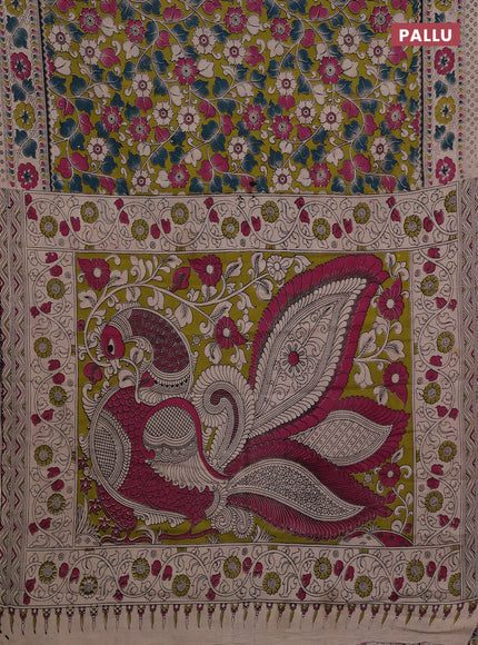 Green & Beige Kalamkari Cotton Saree