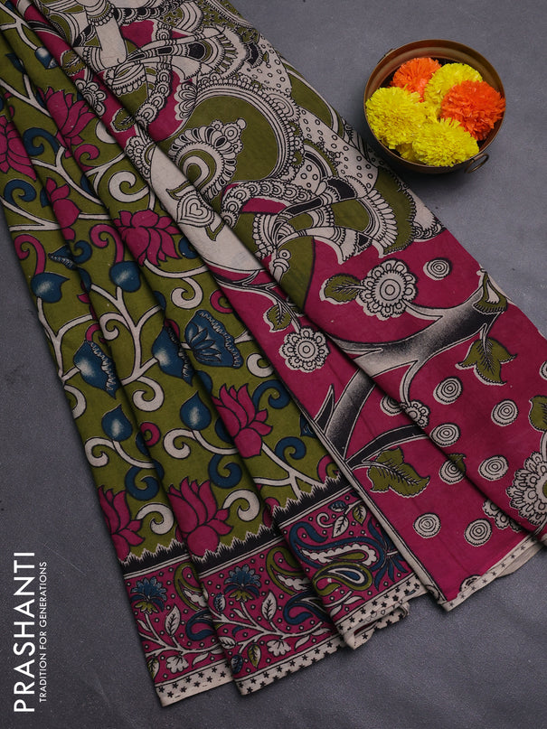 Green & Pink Kalamkari Cotton Saree