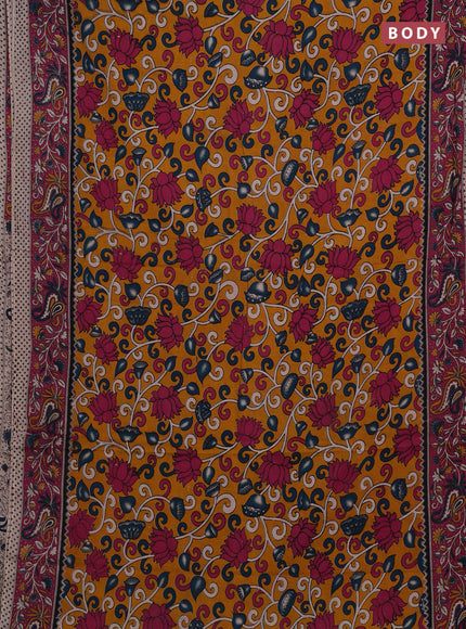Mustard Yellow & Pink Kalamkari Cotton Saree