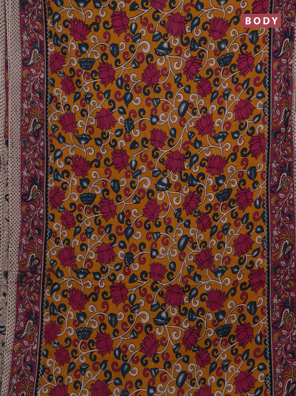 Mustard Yellow & Pink Kalamkari Cotton Saree