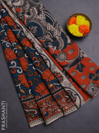 Peacock Green & Orange Kalamkari Cotton Saree