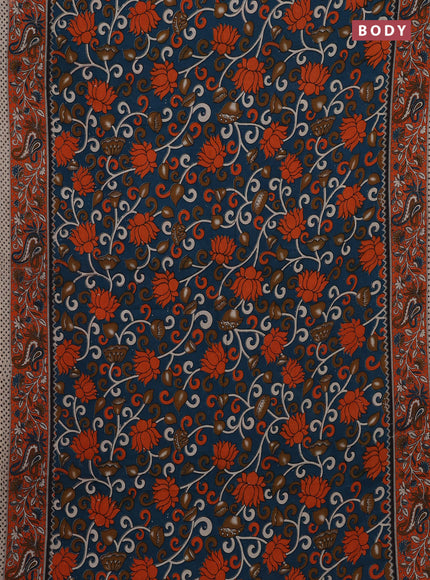 Peacock Green & Orange Kalamkari Cotton Saree