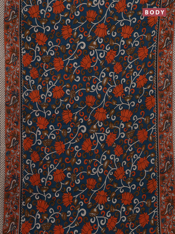 Peacock Green & Orange Kalamkari Cotton Saree