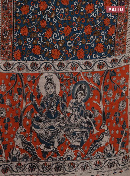 Peacock Green & Orange Kalamkari Cotton Saree