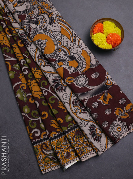 Coffee Brown & Yellow Kalamkari Cotton Saree