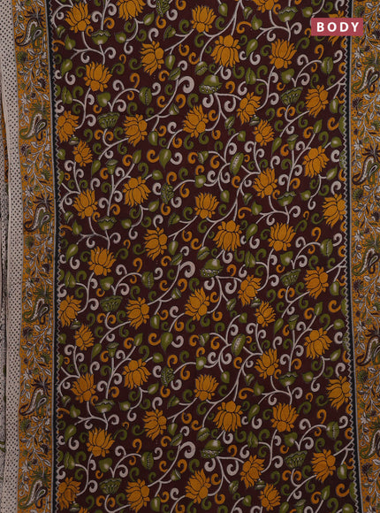 Coffee Brown & Yellow Kalamkari Cotton Saree