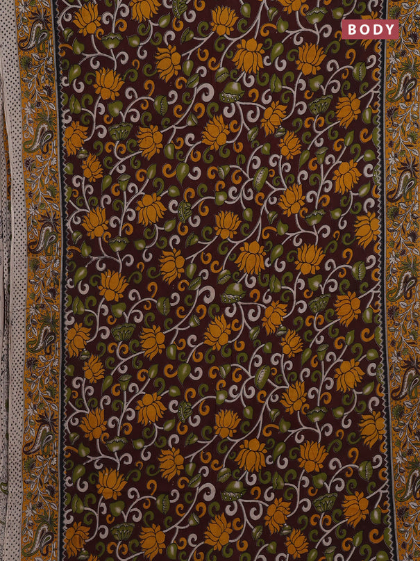 Coffee Brown & Yellow Kalamkari Cotton Saree