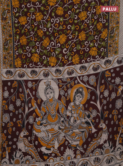 Coffee Brown & Yellow Kalamkari Cotton Saree