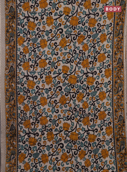 Beige & Mustard Yellow Kalamkari Cotton Saree