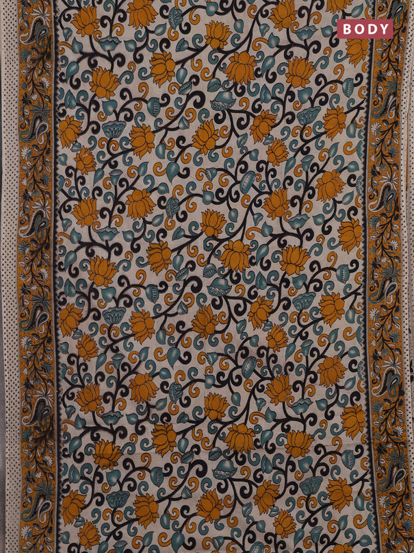 Beige & Mustard Yellow Kalamkari Cotton Saree