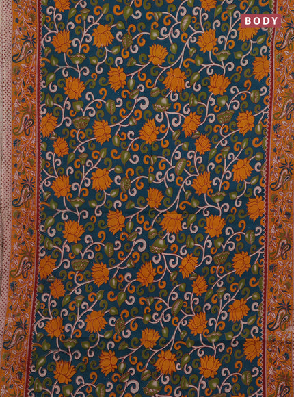 Peacock Green & Yellow Kalamkari Cotton Saree