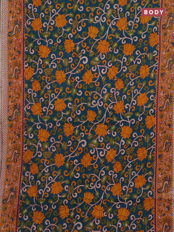 Peacock Green & Yellow Kalamkari Cotton Saree