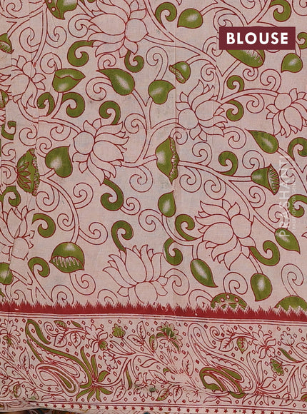 Peacock Green & Yellow Kalamkari Cotton Saree