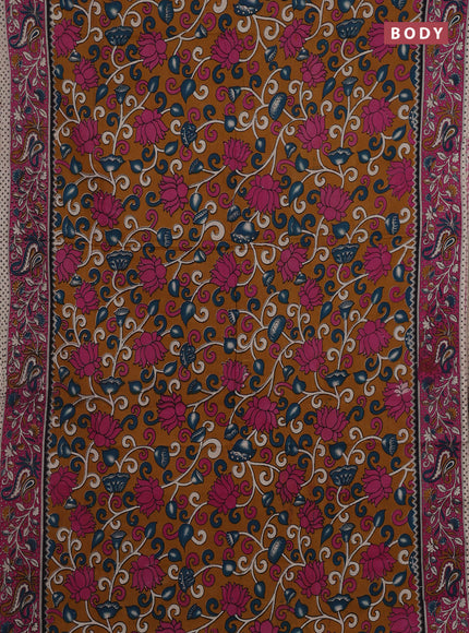 Mustard Yellow & Pink Kalamkari Cotton Saree