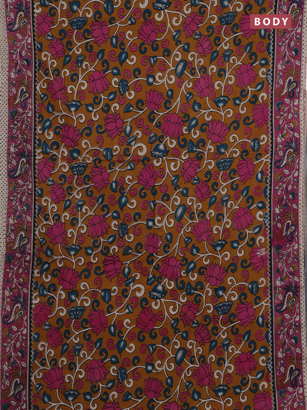 Mustard Yellow & Pink Kalamkari Cotton Saree
