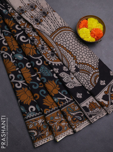 Black & Mustard Yellow Kalamkari Cotton Saree