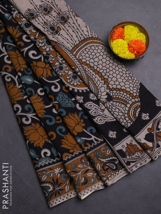 Black & Mustard Yellow Kalamkari Cotton Saree