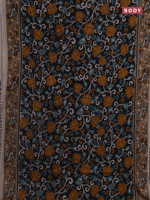Black & Mustard Yellow Kalamkari Cotton Saree