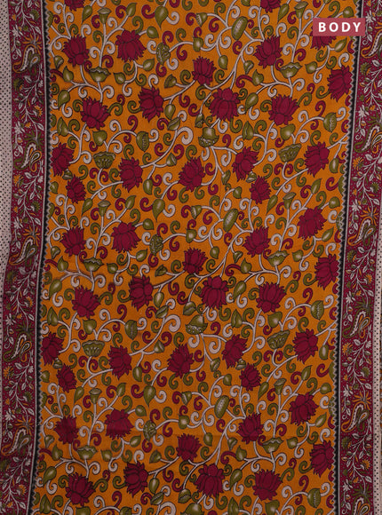 Mustard Yellow & Magenta Pink Kalamkari Cotton Saree