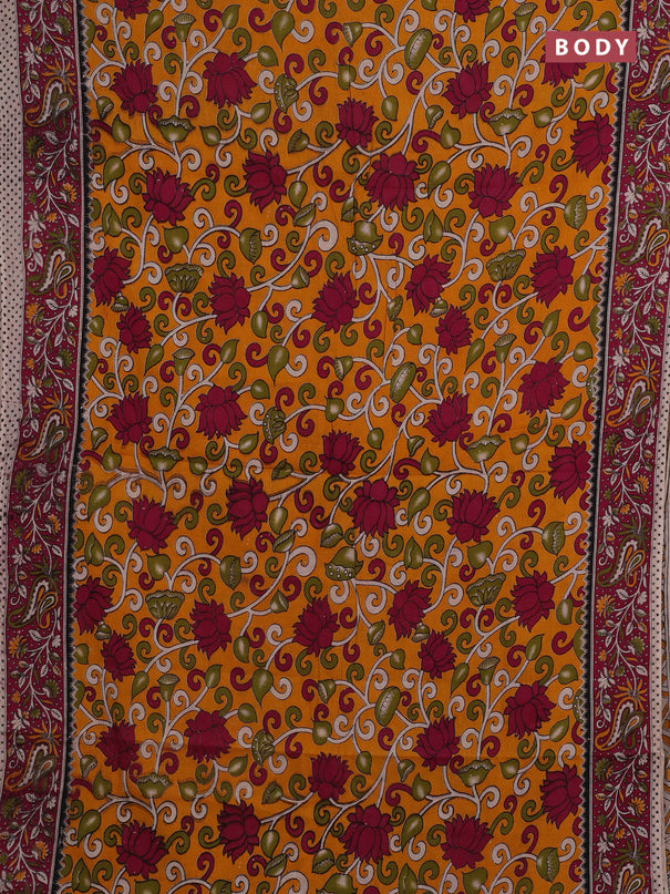 Mustard Yellow & Magenta Pink Kalamkari Cotton Saree