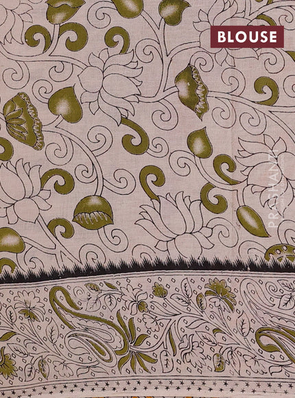 Mustard Yellow & Magenta Pink Kalamkari Cotton Saree