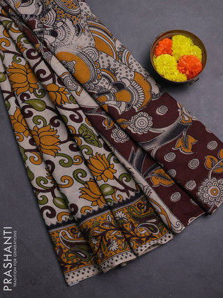 Beige & Mustard Yellow Kalamkari Cotton Saree
