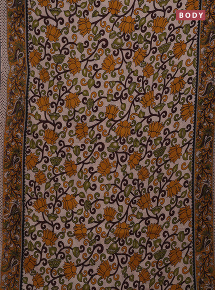 Beige & Mustard Yellow Kalamkari Cotton Saree