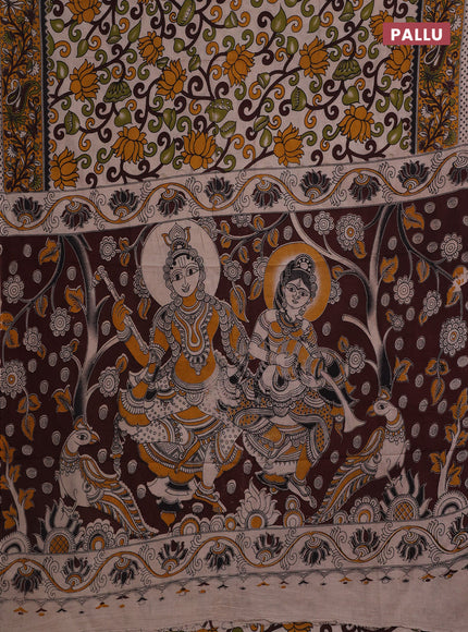 Beige & Mustard Yellow Kalamkari Cotton Saree