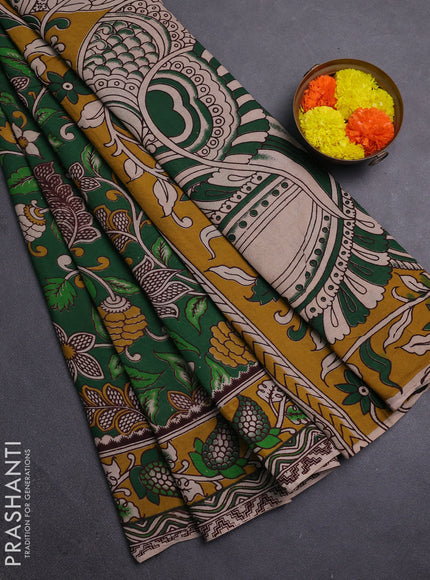 Green & Mustard Yellow Kalamkari Cotton Saree