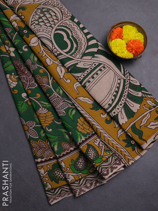 Green & Mustard Yellow Kalamkari Cotton Saree
