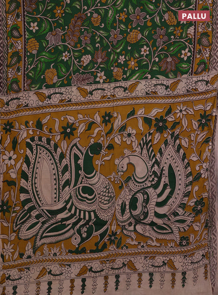 Green & Mustard Yellow Kalamkari Cotton Saree
