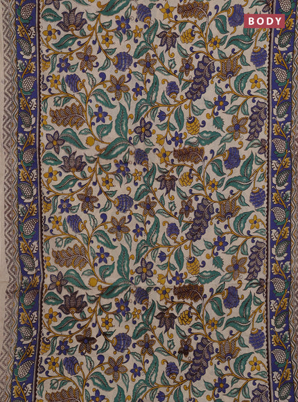 Beige & Blue Kalamkari Cotton Saree