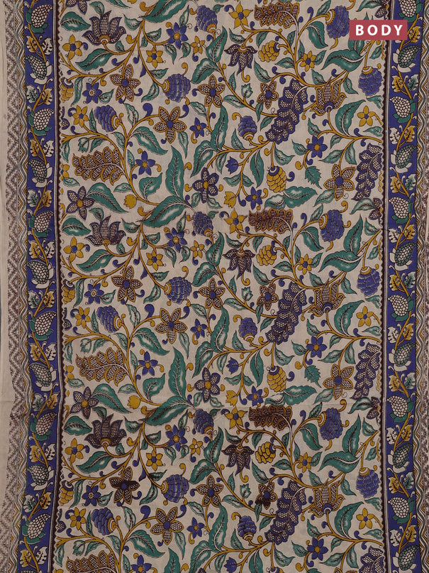 Beige & Blue Kalamkari Cotton Saree