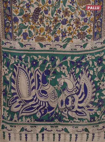 Beige & Blue Kalamkari Cotton Saree
