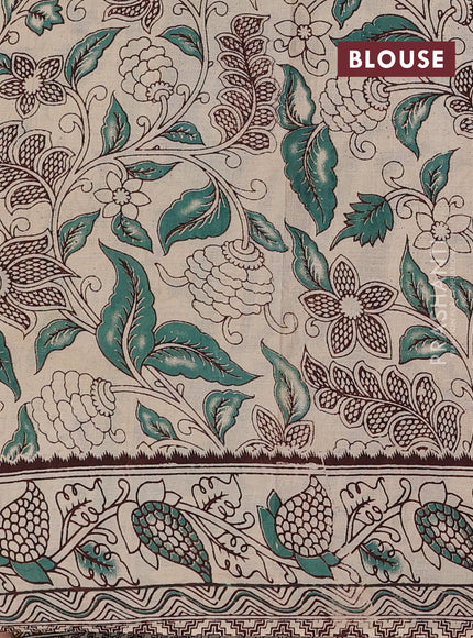 Beige & Blue Kalamkari Cotton Saree